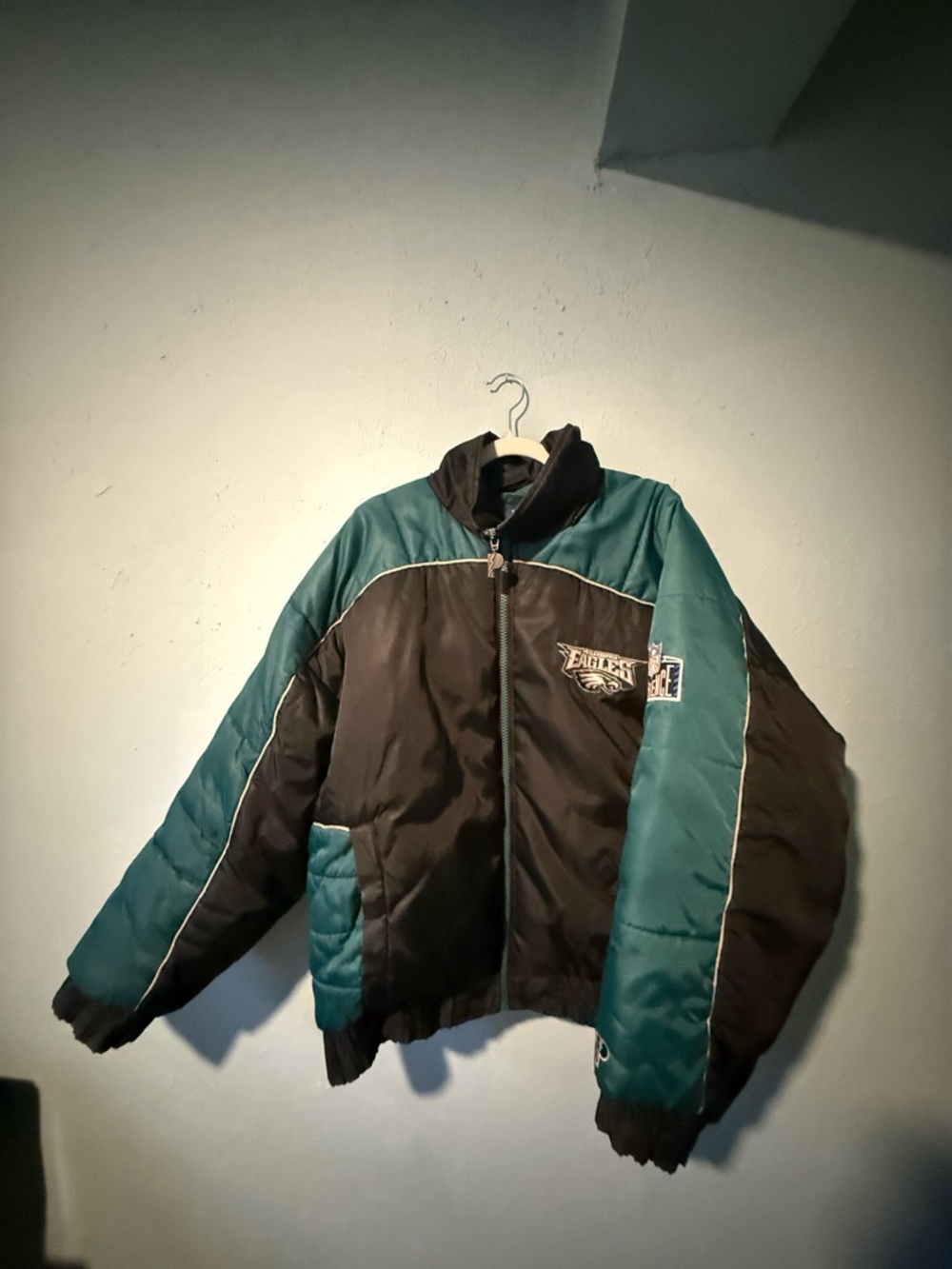 Vintage 1980s Starter Pro Philadelphia Eagles Black & Green Puffer Jacket RARE